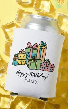 Modern Trendy Cute Colorful Happy Birthday Can Cooler Classic Birthday, Birthday Look, Party Prints, Can Cooler