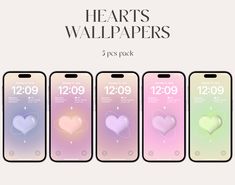 four iphones with hearts on them and the text heart's wallpapers