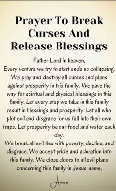 a prayer card with the words prayer to break curse and release blessings