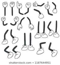 cartoon hand gestures drawn in black and white on a white background with clippings