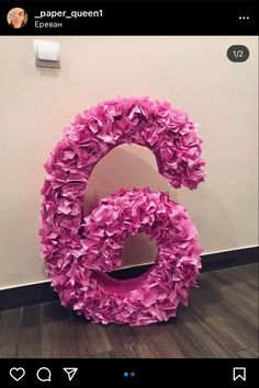 the number six is made out of pink flowers