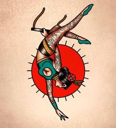 a drawing of a woman with tattoos on her body and legs doing a handstand