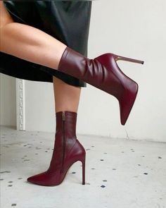 Luxury Elegant Burgundy Boots, Dark Red Heels Aesthetic, Luxury Red High Heeled Boots, Red Pointed Toe Heeled Boots, Luxury Red Pointed Toe Heeled Boots, Staple Shoes, Heart Clothes, Fashion Vocabulary, Aesthetic Shoes