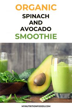 green smoothie with avocado and spinach on the side