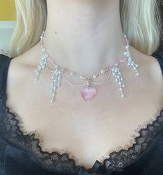 A handmade, 18in beaded necklace featuring rose quartz, pink morganite, pink cats eye, Czech glass, and glass beads! Also made with other nickel-free materials, so it is safe for sensitive skin! To measure around your neck, use a piece of thread, rope, or cable, and apply the measured length to a standard ruler or measuring stick. This necklace is 18in with a 2in chain, totaling 20in, but please don't hesitate to ask me to lengthen it! I will happily do so for no additional cost.  Each necklace Cat Eye Necklace, Quartz Choker, Measuring Stick, Handmade Beaded Necklace, Thread Necklace, Quartz Pink, Diy Bracelet Designs, Handmade Beaded Necklaces, Girly Accessories