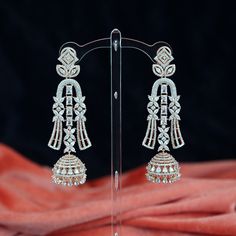 Rose Gold Cubic Zirconia Indian Jewelry Jhumka Earrings | Jhumka earrings online USA | Indian Jhumka | Punjabi Jhumka | Pakistani Earrings Punjabi Jhumka, Long Jhumka Earrings, Chandelier Long, Pakistani Earrings, Long Chandelier, Earrings Indian, Kundan Necklaces, Cz Jewelry, Jhumka Earrings