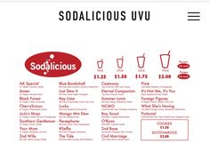 the menu for sodalicious ivu