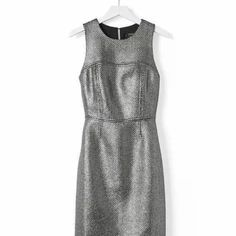 Banana Republic Metallic Tweed Sheath In Gunmetal Sparkle Party Dress 2p Nwot Elegant Silver Dresses For Fall, Elegant Silver Dresses With Shimmer, Elegant Silver Shimmer Dresses, Knee-length Tweed Dress For Party, Elegant Fitted Tweed Dress For Night Out, Chic Tweed Dress With Sequins For Parties, Chic Fitted Tweed Dress For Party, Chic Fitted Tweed Party Dress, Fitted Tweed Party Dress