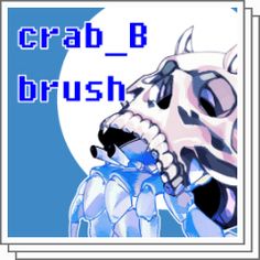 an image of the words crab - b brush in front of a photo of a skeleton