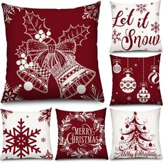 four pillows with christmas decorations on them