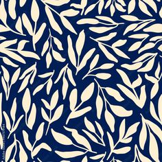 a blue and white pattern with leaves on it