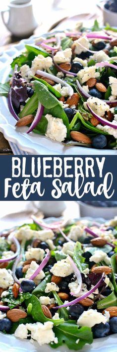 blueberry feta salad on a white plate