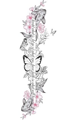 a drawing of a growth chart with flowers and butterflies on it, as well as a butterfly