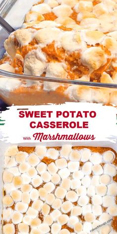 sweet potato casserole with marshmallows in a glass dish