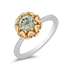 Disney Tiana Inspired Diamond and Round Green Amethyst Ring in Sterling Silver and 10K Yellow Gold 1/8 CTTW | Enchanted Disney Fine Jewelry Dragon Ring Engagement, Green Amethyst Engagement Ring, Cinderella Ring, Disney Tiana, Enchanted Disney, Enchanted Disney Fine Jewelry, Disney Fine Jewelry, Signature Necklace, Green Amethyst Ring