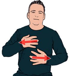 a man is holding two red arrows in his hands and pointing them at the same direction