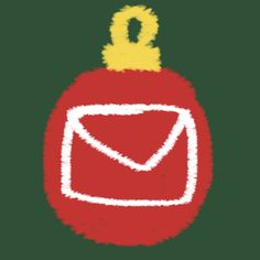 a red ornament with an envelope drawn on it