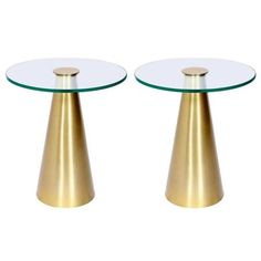 pair of brass and glass side tables with pedestals, 1970s - 70's