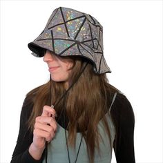 holographic bucket hat Floppy Bucket Hat, Rave Hats, Fun Fabrics, Festival Accessories, Hat Summer, Silver Glass, Rave Wear, Bucket Hats, Summer Festival