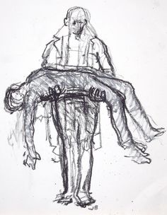 a drawing of a man sitting on top of another man's back with his legs crossed