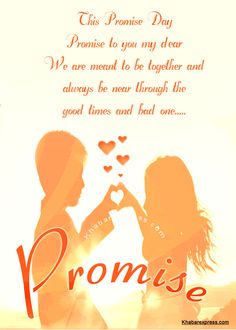 two girls holding hands with the words promise in front of them and heart shaped silhouettes