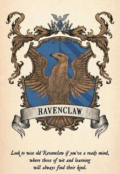 the ravenclaw crest is shown with an old - fashioned banner and scroll around it