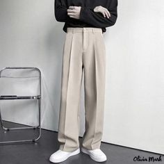 Olivia Mark - Loose-Fit White Wide Leg Long Pants with Drape Effect Plain Full-length Bottoms For Workwear, Plain Full-length Workwear Pants, Colored Pants, Pant Length, Long Pants, Dressmaking, Fashion Inspo Outfits, Loose Fitting, Wide Leg