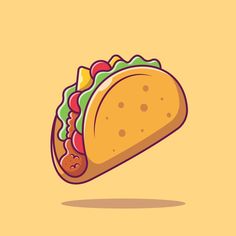 a taco with meat and vegetables on it is flying through the air in front of an orange background