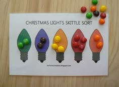 christmas lights skittle sort card with candy candies