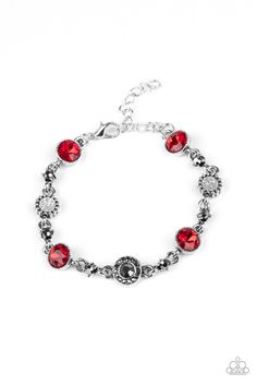 STARGAZING SPARKLE - RED Infused with dainty hematite rhinestones, a sparkling collection of hematite rhinestone encrusted flowers, fiery red rhinestones, and glitter dusted silver frames link across the wrist for a glamorous shimmer. Features an adjustable clasp closure. Sold as one individual. P9RE-RDXX-110XX ORDERED 10 JUL 20 Red Bracelet, Glitter Dust, Silver Frames, Red Bracelets, Bracelet Online, Fiery Red, Jewelry Show, Paparazzi Accessories, Exclusive Jewelry