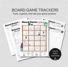 three board game trackers with the text board game trackerrs on it and an image of