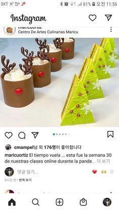 an instagram page with several desserts in the shape of reindeer's heads