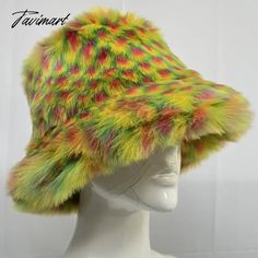 41964656230447 Yellow Brimmed Winter Hat, Multicolor Wide Brim Winter Hat, Warm Yellow Winter Hat, Bucket Hats For Women, Pineapple Yellow, Fur Bucket, Faux Fur Bucket Hat, Fur Bucket Hat, Rope Hair