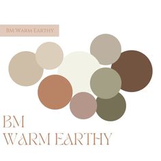 the bm warm earth logo is shown in brown and beige colors, with an orange circle