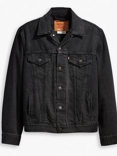 Vintage Fit Trucker Jacket - Black | Levi's® US Levis Black Denim Jacket, Black Jeans Jacket, Black Denim Jacket Men, Black Jean Jacket, Levis Denim Jacket, Outfits Hombre, Tactical Clothing, Black Levis, Vintage Fits