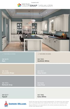 the color scheme for this kitchen is gray and white