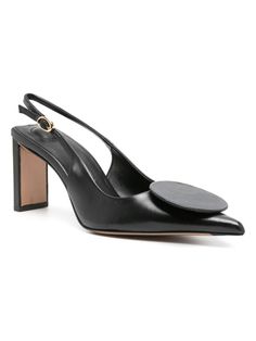 Step into style with these chic and sophisticated slingback pumps. The sleek black calf leather and square-shaped patch detail exude luxury, while the gold-tone hardware adds a touch of glamour. With a comfortable 80mm block heel and a buckle-fastening slingback strap, these pumps are perfect for all-day wear. Black calf leather Square-shaped patch detail Logo-engraved gold-tone hardware Pointed toe Buckle-fastening slingback strap Leather lining 80mm block heel | Jacquemus Women's Les Slingback Versace Bags, Prada Designer, Slingbacks, Balenciaga Designer, Slingback Pump, Fendi Bags, Lv Bag, Black Pumps, Prada Bag