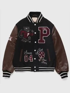 Elevate your streetwear game with the iconic Patta Varsity Jacket! 🔥 This classic piece combines style and comfort effortlessly, perfect for a casual yet fashionable look. #Patta #VarsityJacket #Streetwear #UrbanFashion #MensFashion #Trendsetter Brown Varsity Jacket, Deadpool Jacket, Thunder Outfit, Biker Jacket Men, Womens Black Leather Jacket, Aviators Women, Leather Sleeves, Aviator Jackets, Letterman Jacket