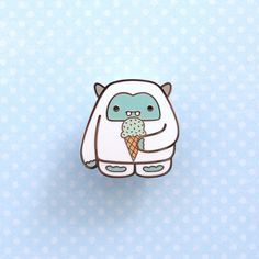 "This hard enamel pin of a yeti enjoying a mint chocolate chip ice cream is based on my original felted yeti design. Add this cute cryptid pin to your tote bag, jacket, backpack or pin collection and take your yeti companion with you everywhere you go.  Details:    1\" (25mm) tall hard enamel pin    Nickel plating    Two back posts with turquoise rubber backers    \"Wild Whimsy Woolies\" backstamp    Comes on a special backing card  To view more enamel pins in my shop, visit: https://www.etsy.co Monster Jacket, Mint Chocolate Chip Ice Cream, Abominable Snowman, Ice Cream Brands, Mint Ice Cream, Mint Chocolate Chip, Chocolate Chip Ice Cream, Eating Ice, Eating Ice Cream