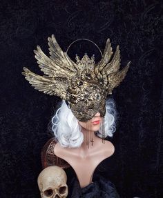 Wings Headpiece, Goth Crown, Blind Mask, Mask Gothic, Gothic Headpiece, Deadpool Cosplay, Gothic Crown, Metal Mask, Costume Masks