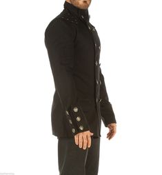 Gothic Military Jacket Mens Black Cotton Top Trench Black Coat Smart Men Jacket sold by Gothicclothing on Storenvy Fitted Black Pea Coat With Button Cuffs, Fitted Military Outerwear With Button Cuffs, Male Suits, Royal Core, Mens Wedding Attire, Twill Coat, Smart Men, Mens Accessories Fashion, Cotton Top