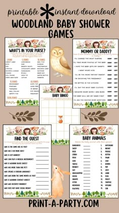 printable woodland baby shower game with pictures