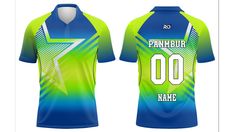 a blue and green soccer jersey with the number 00 on it's left chest