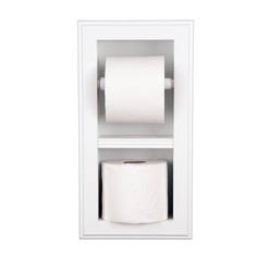 two rolls of toilet paper in a white cabinet