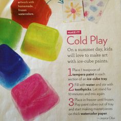 the instructions for how to make cold play with ice - cubes and watercolor paper