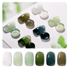 Beatles Nail Polish, Dnd Polish Swatches, Eucalyptus Nail Color, Sheer Green Nails, Mood Polish Gel Nails, Milky Green Nails, Clear Green Nails, Gel Jelly Nails, Beatles Nails