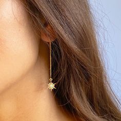 "This collection of 14kt gold-filled thread earrings are dainty and delicate. Choose from 6 styles Opal Drop, Oval Cubic Zirconia, Oval Opal, Star, Crystal, Eye w Opal DETAILS & SIZE * The listing is for one pair of threader earrings * Available in our high shine 14kt gold filled * Length: 2.5\" * Every purchase comes in a Tangerine branded gift box. * Handcrafted with care in Seattle WA * We LOVE what we create and want you to equally LOVE your new jewelry! View our earring collection here: 14k Yellow Gold Threader Earrings, Gold Hypoallergenic Dangle Jewelry, Hypoallergenic Gold Dangle Jewelry, 14k Gold Filled Threader Earrings As Gift, Gold Plated Single Linear Earring As Gift, Adjustable Tarnish-resistant Wedding Earrings, Gold Teardrop Linear Earrings 14k Gold Filled, Fine Jewelry Drop Earrings With Adjustable Chain, Gold Teardrop Linear Earrings In 14k Gold Filled