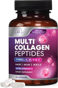 PRICES MAY VARY. Multi Collagen Peptides: Hydrolyzed collagen peptides featuring a complete blend of collagen proteins with Type I II III V & X Structure: Our collagen pills are formulated to support structural frameworks in your skin & connective tissues Powerful Benefits: Collagen supports hair skin & nail health Trusted Formula: Manufactured following strict cGMP guidelines & third party lab certified for purity & quality Collagen Supplements by Hello Lovely! Multi peptide complex vitamin bes Collagen Pills, Taking Collagen, Liver Diet, Oil For Dry Skin, Collagen Supplements, Collagen Protein, Collagen Powder, Collagen Peptides, Hair Skin Nails