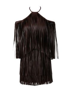 brown faux leather fringe detailing halterneck lobster claw fastening cold-shoulder design straight hem above-knee length Cute Dress Outfits, Brown Outfit, Daytime Dresses, Fringe Dress, Leather Fringe, Night Outfits, Sheer Lace, Festival Outfits, Lobster Claw