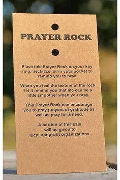 a prayer card with the words prayer rock on it